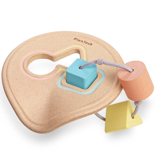 PlanToys Wooden Shape Sorter and Teether Baby Toy (5259) | Pastel Color Collection |Sustainably Made from Rubberwood and Non-Toxic Paints and Dyes | Eco-Friendly PlanWood