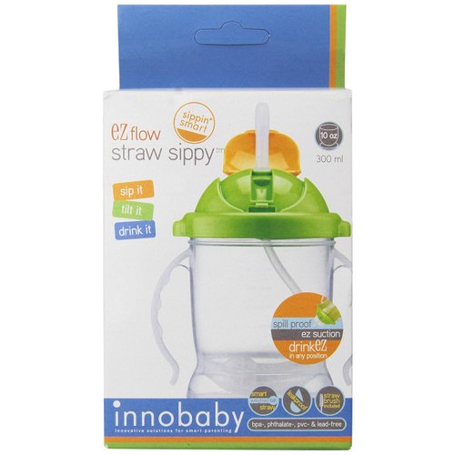 Innobaby Sippin' Smart EZ Flow Straw Sippy Cup, Green, 10 Ounce