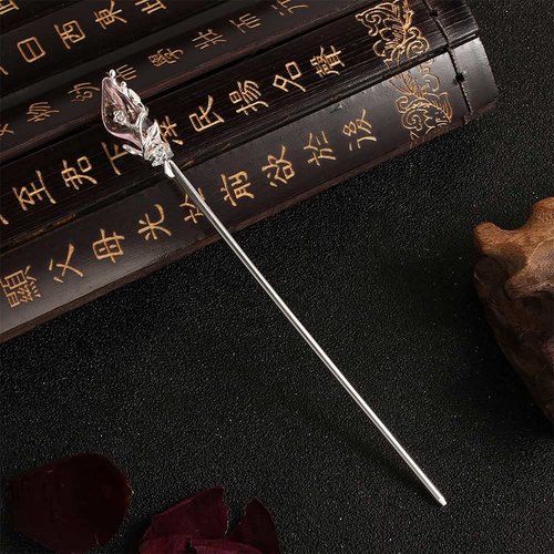 Vctitil Chinese Classical Pearl Hair Stick Hair Chopsticks Metal Hair Forks Traditional Style Hanfu Hair Accessories for Women Girls(silver&light purple)