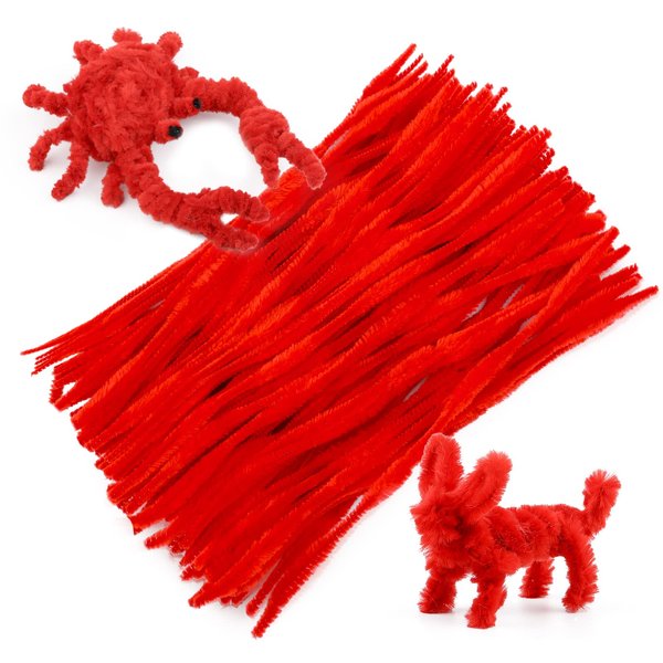 100 PCS Pipe Cleaners Chenille Stem, Bump Chenille Stems Pipe Cleaner, Red Pipe Cleaners Crafts Supplies for DIY Arts Crafts Decorations (Red)