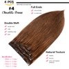 GEELOOK Clip in Hair Extensions Real Human Hair 20 Inch Chocolate Brown #4 Color Double Weft 100% Remy Human Hair Thick Long Soft Silky Straight 4pcs 10clips for Women 70grams