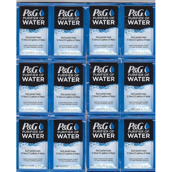 P&G Purifier of Water Portable Water Purifier Packets. Emergency Water Filter Purification Powder Packs for Camping, Hiking, Backpacking, Hunting, and Traveling. (12 Packets)