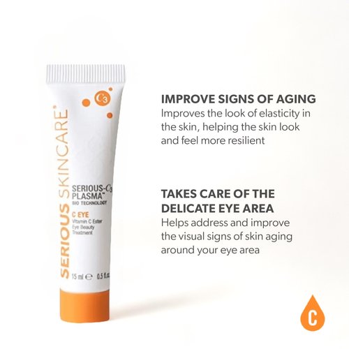 Serious Skincare - C3 Vitamin C Ester Eye Cream Beauty Treatment with Hyaluronic Acid - Hydrating Gel For Dull & Dry Under Eyes - Soothing Formula for Fine Lines, Wrinkles and Dark Circles - 0.5 oz.