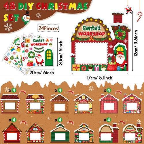 Capoda 24 Pack Christmas Picture Frame Craft Ornament Kits DIY Christmas Picture Frames Xmas Holiday Santa's Workshop Picture Frame Craft Ornaments for Christmas Tree Decor Group Game Activities