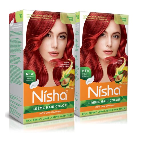 Nisha Creme Hair Color Permanent Hair Dye Color Kit With Improved Creme Formula for 100% Gray Coverage Ammonia Free Hair Color Dye for Rich Bright Long lasting Hair Color - Flame Red (Pack of 2)