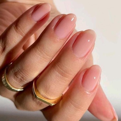 GLAMERMAID Nude Pink Press on Nails Short Oval, Pink Peach Blossom Medium False Nails with Adhesive Tabs, Pure Glossy Gel Oval Glue on Nails for Women, Reusable Acrylic Round Stick on Fake Nails Set