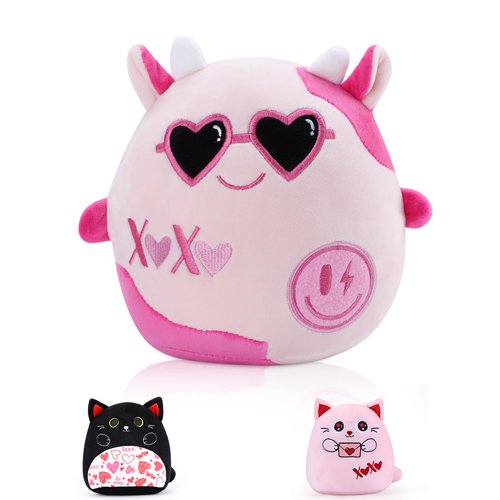 refavor Cow Stuffed Animal - 8 Inch Preppy Cute Plushies Y2K Soft Stuffed Animals for Girls Gift Pink Stuffed Animal Cow Plush Pillows Gifts Kids Valentines Cow Stuffed Animals Plush Toys(Rosie)