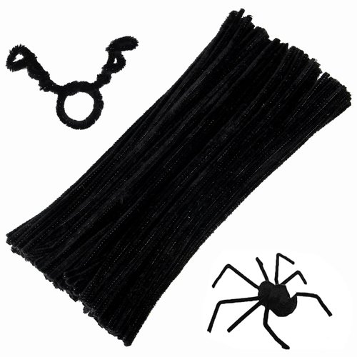 HOIRIX 100Pcs Pipe Cleaners Chenille Stem,Pipe Cleaner Crafts,Craft Supplies Bulk for DIY Arts Crafts Project,6 mm x 12 Inch (Black)