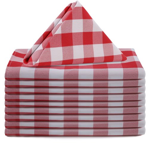Your Chair Covers Cloth Polyester Napkins, 20 x 20 Inch, Washable Dinner Fabric Linen Napkins with Hemmed Edges for Restaurant, Wedding and Holiday Pack of 10 (Checkered Red)