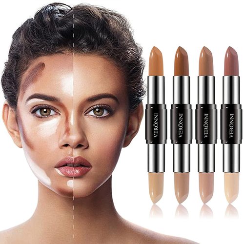 8 Colors Contour Stick Double Head Facial Repair Bronzer Highlight Concealer Cruelty Free Makeup 2 in 1 Body 3D Shading Stick Foundation Cream Pen, 4pcs Set
