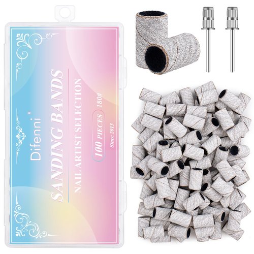 Difenni Sanding Bands for Nail Drill, 180 Grit Sanding Bands Nail Drill Bits 100 Pcs Fine Grit Nail Sanding Bands with Storage Box for Most Size 3/32" Nail Drill Machine (Zebra)
