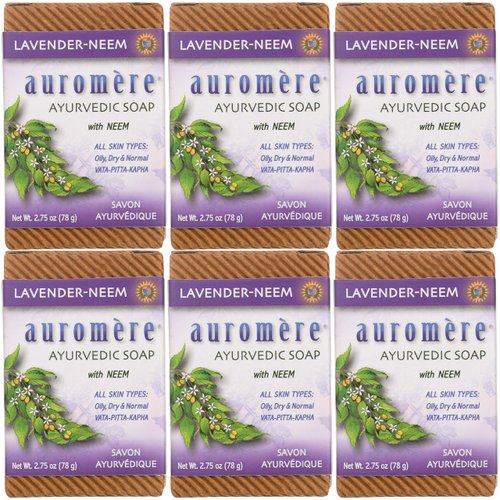 Auromere Ayurvedic Bar Soap, Lavender Neem - Eco Friendly, Handmade, Vegan, Cruelty Free, Natural, Non GMO (2.75 oz), 6 pack