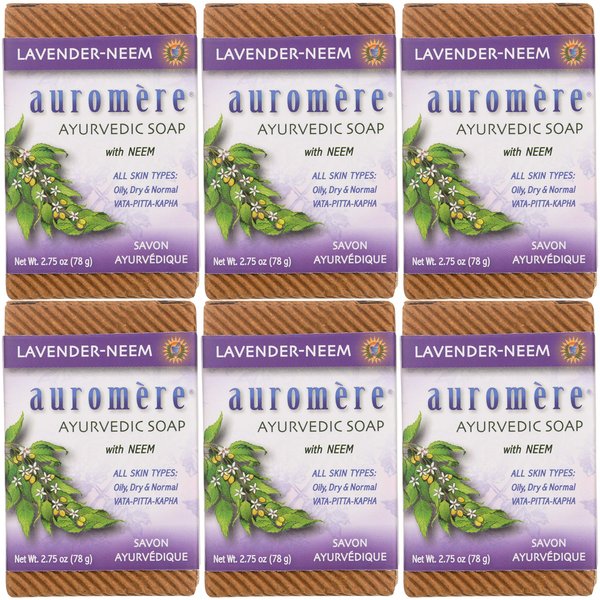 Auromere Ayurvedic Bar Soap, Lavender Neem - Eco Friendly, Handmade, Vegan, Cruelty Free, Natural, Non GMO (2.75 oz), 6 pack