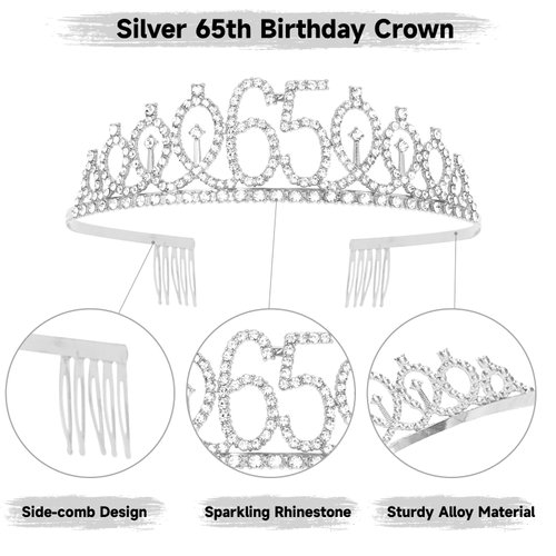 65th Birthday Sash and Crown for Women Silver 65th Birthday Tiara and Sash Set Gifts for Her 65 & Fabulous Sash Birthday Decorations Happy Birthday Crown and Sash Accessories Birthday Gift for Women