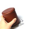 Leather Dice Cup Set Felt Lining Quiet Shaker with 5 Dot Dices for Farkle Yahtzee Games,Brown