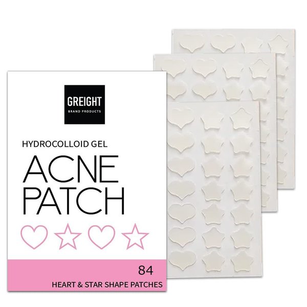 GREIGHT BRAND PRODUCTS Hydrocolloid Acne Pimple Patch Heart and Star Shape 84 Patches - Acne Treatment For Breakout, Conceals Acne, Reduces Pimples and Blackheads
