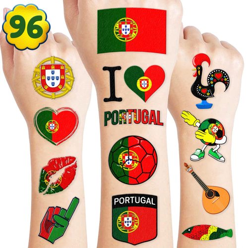 Generic Portugal Temporary Tattoos Sticker UEFA Euro Portugal Flag for International Competitions 2024 European Championship Olympic Games Football World Cup Party Supplies Favors, Red, Green, Yellow