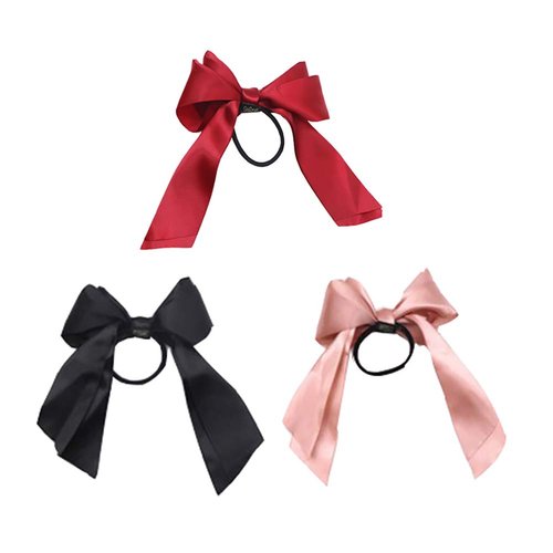 3 Pcs Satin Bow Hair Scrunchies Elastic Hair Ties Bands Hair Ribbon Scrunchy Ponytail Holder for Women Girls