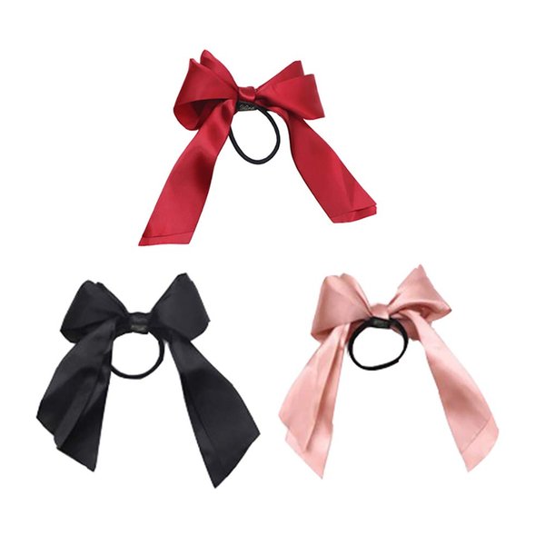 3 Pcs Satin Bow Hair Scrunchies Elastic Hair Ties Bands Hair Ribbon Scrunchy Ponytail Holder for Women Girls