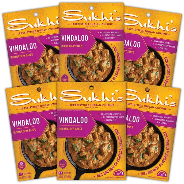 Sukhi's Indian Curry Paste - Vindaloo Curry Sauce 3oz (Pack of 6), 84 Servings Gluten Free Simmer Sauce Indian Sauce