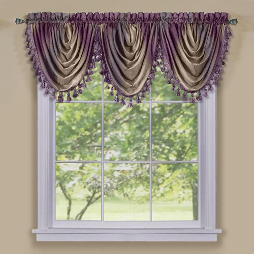 Soft Waterfall Valance Window Curtains - 46 Inch Width, 40 Inch Length - Ombre (Aubergine) - Light Filtering Decorative Polyester Drapes for Bedroom Living & Dining Room by Achim Home Decor