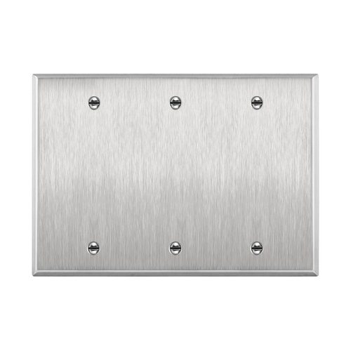 ENERLITES Blank Device Metal Wall Plate, Corrosive Resistant, Size 3-Gang 4.50" x 6.38", 7703, 430 Stainless Steel, UL Listed, Silver