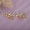 Teyglen 2pcs Rhinestone Bride Wedding Hair Comb Gold Silver Crystal Hair Piece Bridal Rhinestone Hair Side Comb Full Rhinestone Headpiece Hair Jewelry Accessories for Women Bride Girls (Gold)