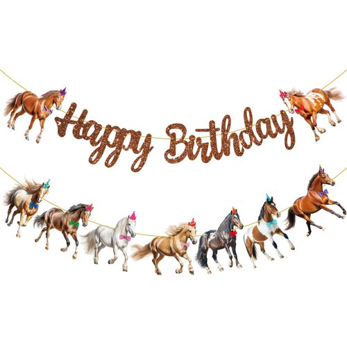 Horse Happy Birthday Banners Horse Birthday Party Decorations 2PCS Racing Horse Banner Horse Birthday Party Supplies for Western Horse Themed Baby Shower Supplies