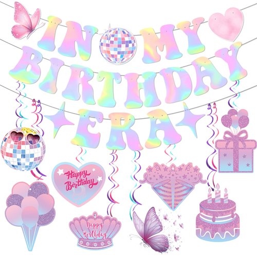 In My Birthday Era Banner, DIY Glitter In My Birthday Era Decorations with Birthday Hanging Swirl...