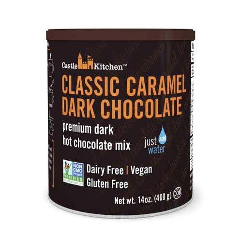 Castle Kitchen Caramel Dark Chocolate Hot Chocolate - Dairy-Free, Vegan Premium Hot Chocolate Mix - Just Add Water - 14 oz