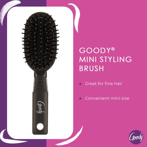 Goody Mini Cushion Hair Brush - Oval Travel Hairbrush for All Hair Types, Tangles Knots With Ease Without Tears or Breakage - Pain-Free Hair Accessories for Women, Men, Boys, and Girls