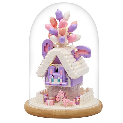 Insgen House Building Blocks Kit Toys Building Set, Mini 1418 Pcs Micro Bricks Collectible Creative Teen Girl Gifts Age 14 and Up, Dust Cover, and Wooden Base Up Balloon Castle Set