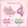 7pcs Pink Crown Dinosaur Balloons, Girl Dinosaur Birthday Number Mylar Foil Balloon Pink Dinosaur 4th Birthday Party Supplies Decorations (4th)