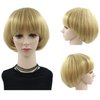 NEWPECK Girls Golden Mushroom Wig Short Bob Wig With Bangs Blonde Bowl Cut Wig Cap For Women