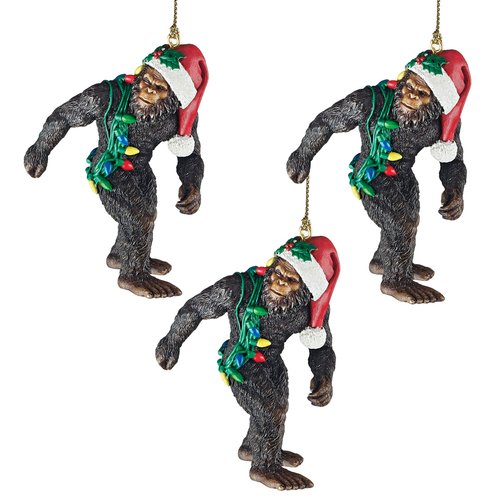 Design Toscano Bigfoot The Holiday Yeti with Santa Hat Funny Christmas Tree Ornament, Small X 3, Abominable Snowman