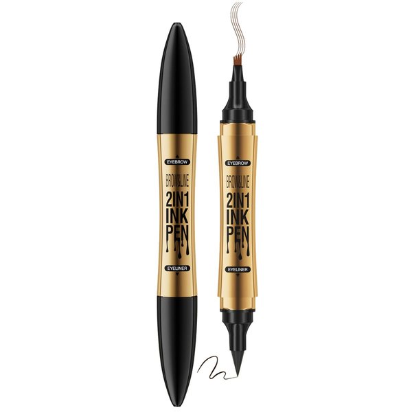 Eyebrow Pencil, Double Ended 4 Tip Microblade Eyebrow Pen with Eyeliner, Waterproof Long Lasting Natural Eye Brow Pen Eyeliner for Women (01# Light Brown)