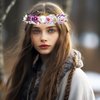 LLinfflr Rose Flower Crown Flower Garland Headband Hair Wreath Floral Halo Headpiece Boho with Ribbon Wedding Party Photos Pink