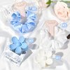 DEEKA 16 Pcs Bridesmaid Proposal Gifts Set Flower Hair Claw Clips with Floral Card & Satin Scrunchies Proposal Box Bridal Party Gift Bridesmaids Bachelorette Party Favors (White&Light Blue)