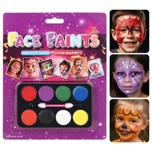 8 Colors Face Body Paint Oil Based Facepaint Makeup Palette for Adults & Kids- Non Toxic Safe for Halloween, Cosplay Costumes, Parties, Festivals and Special Effects Makeup