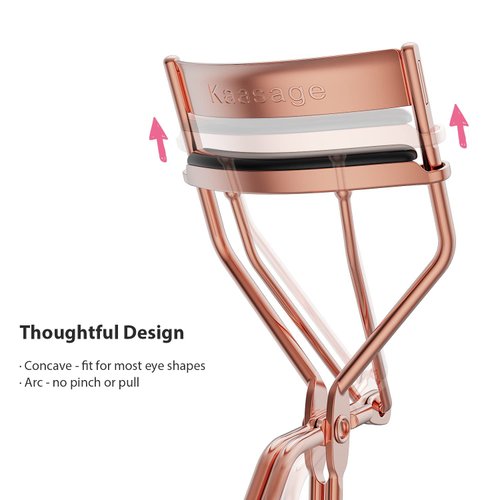 Eyelash Curler for Women - Golden Professional Lash Curler with Refill Silicone Pads. Easy to Curl Open-Eye Eyelashes Naturally in Seconds with No Pinching, No Pulling and Last Long