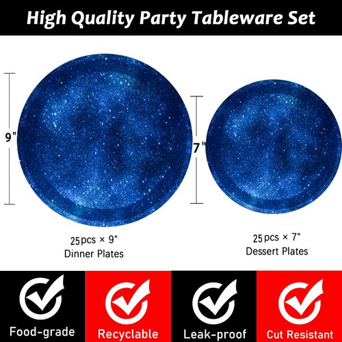 HSPAIDYP 50Pcs Starry Galaxy Party Supplies Galaxy Paper Plates Set 9" Space Plates 7" Star Dessert Plates for Outer Space Theme Baby Shower Boys Girls Starry Night Theme Birthday Party Decor (Star)