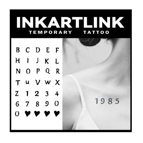 INKARTLINK Tattoo Tech, 2 Sheets Medieum Semi Permanent Tattoo, Adult Art Design Temporary Tattoos, Lasts 1-2 Weeks, Waterproof, Realistic Look, No Adhesive, No Reflection (Letters and Numbers)