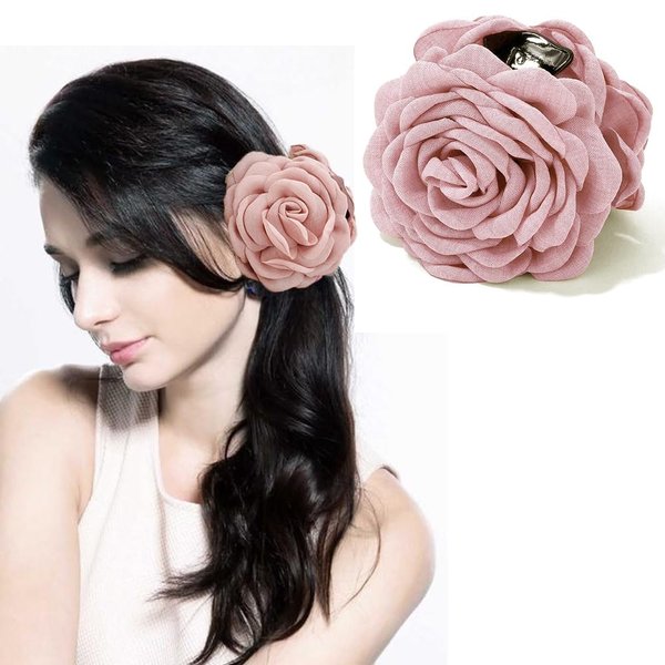 Ahoney Flower Rose Hair Clips 3.7" Flower Claws Clips for Women, Hawaiian Flower Hair Clips Floral Hair Accessories for Girls Cute Claws Clips Blooming Beach Hair Clips Non Slip (Pink)