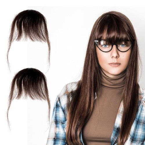 Tyqour 2pcs Wispy Curtain Bangs Hair Clip, Bangs Clip, Bangs Hair Clip In Bangs Real Human Hair, Black Hair Extensions Clip In, Clip On Bangs for Women Daily Wear(Brown)