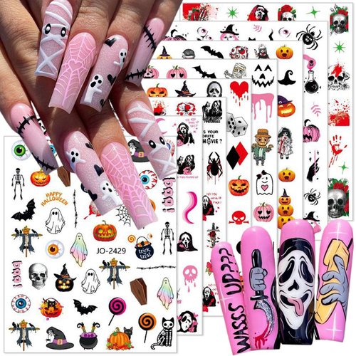 ZTZTST 8 Sheets Halloween Ghost Skull Nail Art Stickers Decals 3D Gothic Punk Horror Halloween Design Decals Ghost Spooky Pumpkin Nail Art Supplies Decoration for Women Girls Acrylic DIY Nail Charms