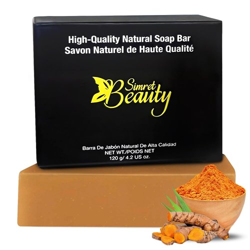 Simret Beauty Turmeric Soap Bar - Natural Face & Body Cleanser with Turmeric & Charcoal for Acne, Dark Spots, and Skin Brightening, Organic, Cruelty-Free, Sulfate-Free, 4.2 oz