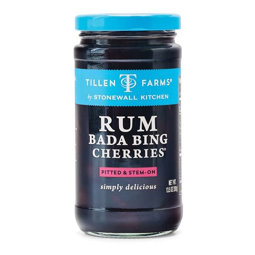 Tillen Farms Gourmet Rum Bada Bing Cherries, Pitted & Stem-On, Delicious Tropical Twist to any Drink, 13.5oz