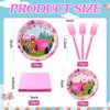 Zubebe 120 Pcs Pink Camping Party Supplies for 24 Guests Girl Camping Paper Plates Napkins Glamping Birthday Decorations Camping Adventure Disposable Tableware Set for Kids Baby Shower Party