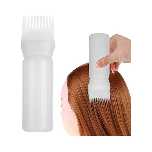 White Brush Bottle with Comb, Shampoo Hair Color Hair Dyeing Bottle, Oil Applicator Bottle for Hair, Applicator Brush Bottle for Roots Professional Process Coloring and Highlighting Tools(ZS405)
