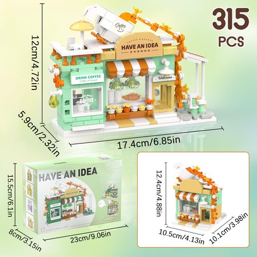 Tenhorses Cute Coffee Shop Building Set, City Cafe House Building Kit for Girls 6-12, Street View Simulation Architecture Café Toys Idea Gift for Kids (315Pcs)